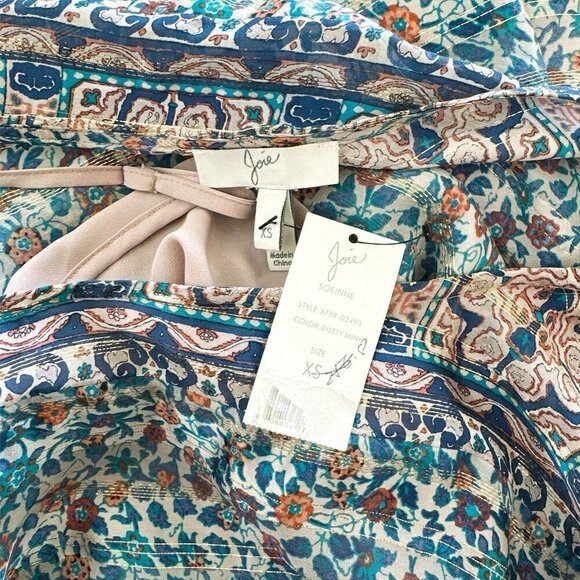 JOIE Sofinne Dusty Mink Boho Silk Floral Blouson Metallic Mini Dress NEW NWT XS - Picture 7 of 7